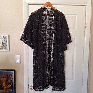 Wild Moss Black Lace Kimono Duster Cardigan Size S